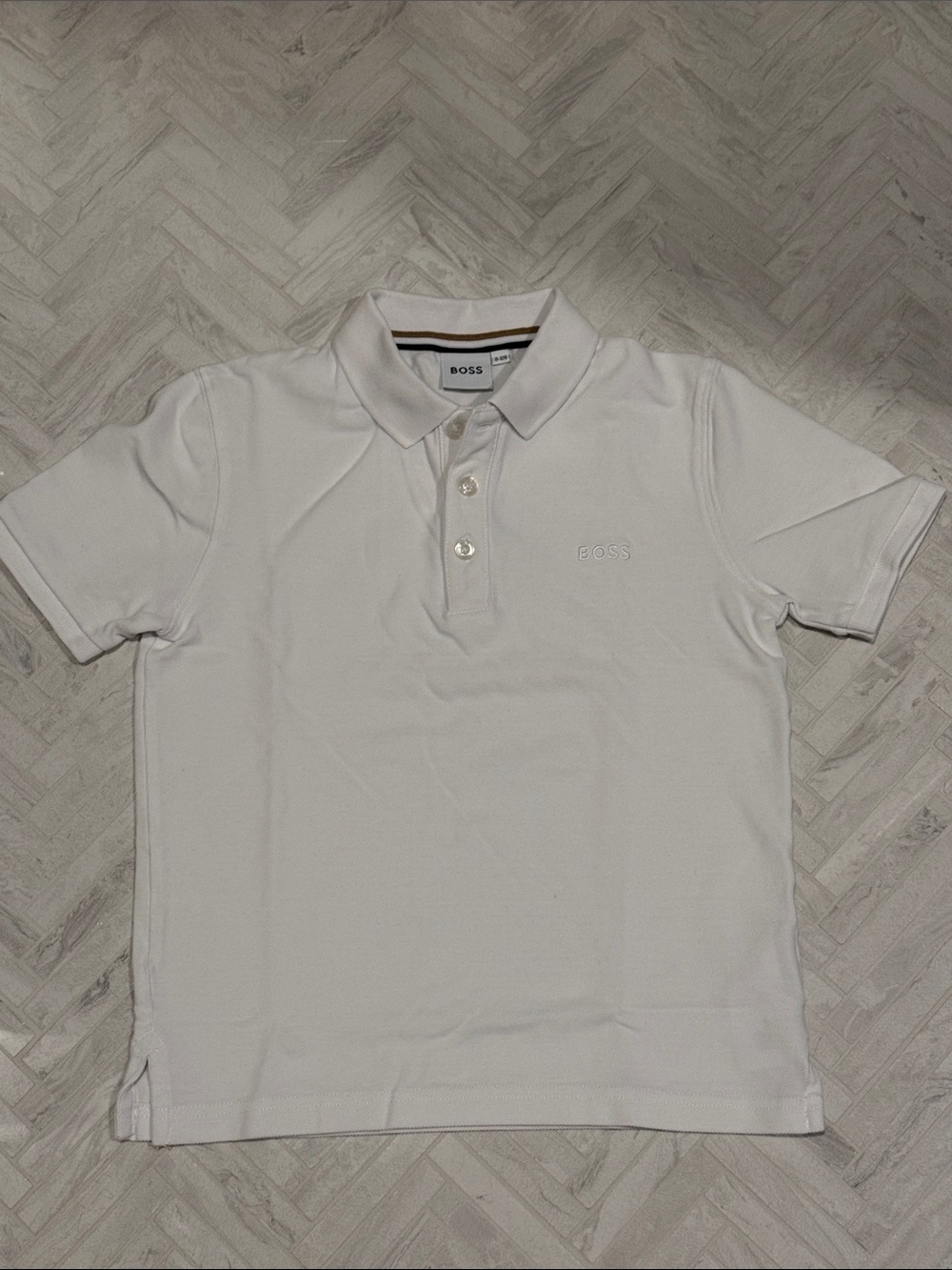 Boss Boys White Pique Polo Shirt with Subtle Logo, size 8